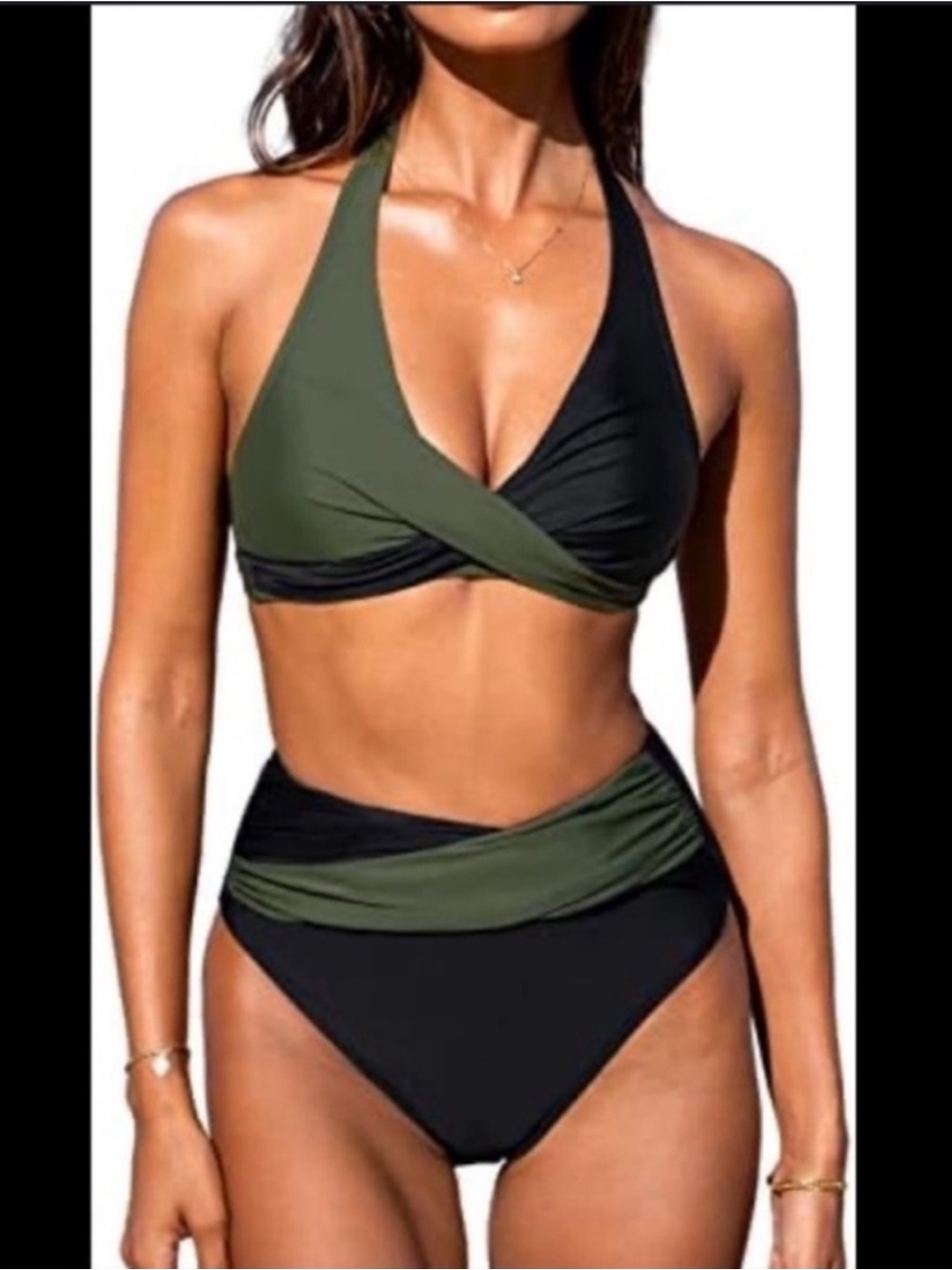 CUPSHE Colorblock Wrap Halter High Waisted Bikini Set Swimwear NWT Size S